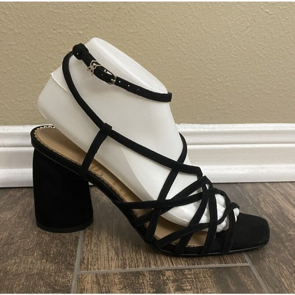 Sam Edelman Daffodil Black Suede Leather Ankle Strap Heels Women’s Sz‎ 8.5M - Picture 1 of 8